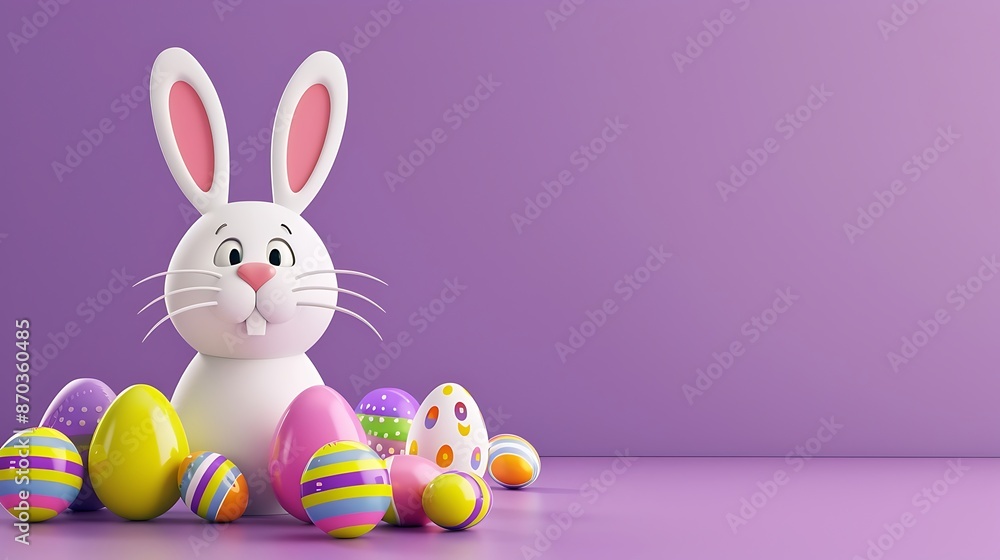 Easter bunny with colorful sleek bundle of the egg decoration on the side borders with abstract colors in the background with empty space in the middle for copy space Easter festival background Easter bunny with colorful sleek bundle of the egg decoration on the side borders with abstract colors in the background with empty space in the middle for copy space Easter festival background