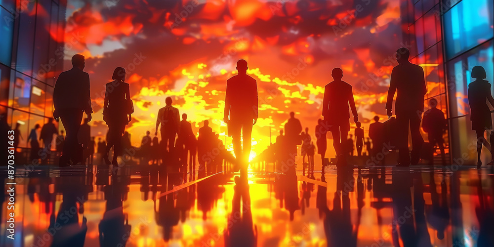 Silhouette of business people work together in office. Concept of teamwork and partnership. double exposure with light effects Silhouette of business people work together in office. Concept of teamwork and partnership. double exposure with light effects