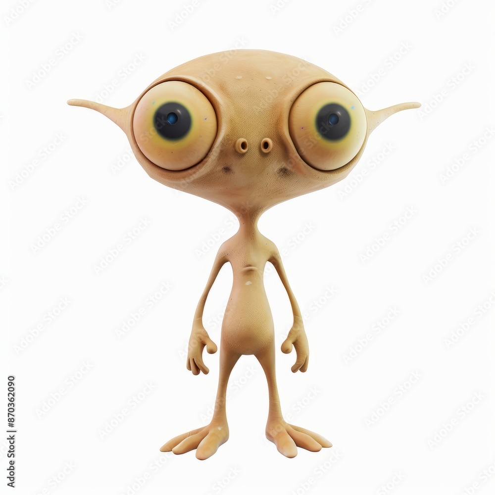Fototapeta premium 3D Render, Low Poly style of a cute clay alien with three eyes, on isolated white background, Generative AI