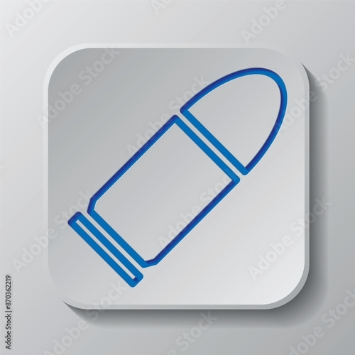 Bullet simple icon vector. Flat design. Paper cut design. Cutted blue symbol with shadow. Gray badge button, gray background