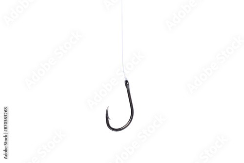 Fishing hook and line isolated on white background