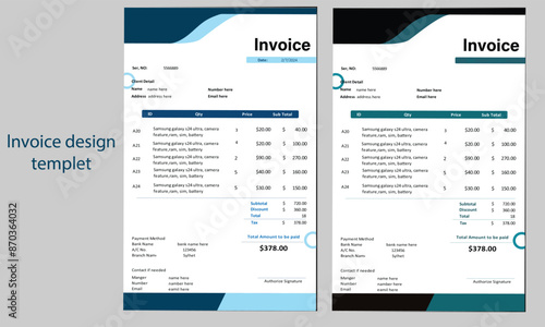 creative invoice design layout whit graphic element
and coloures variation.
