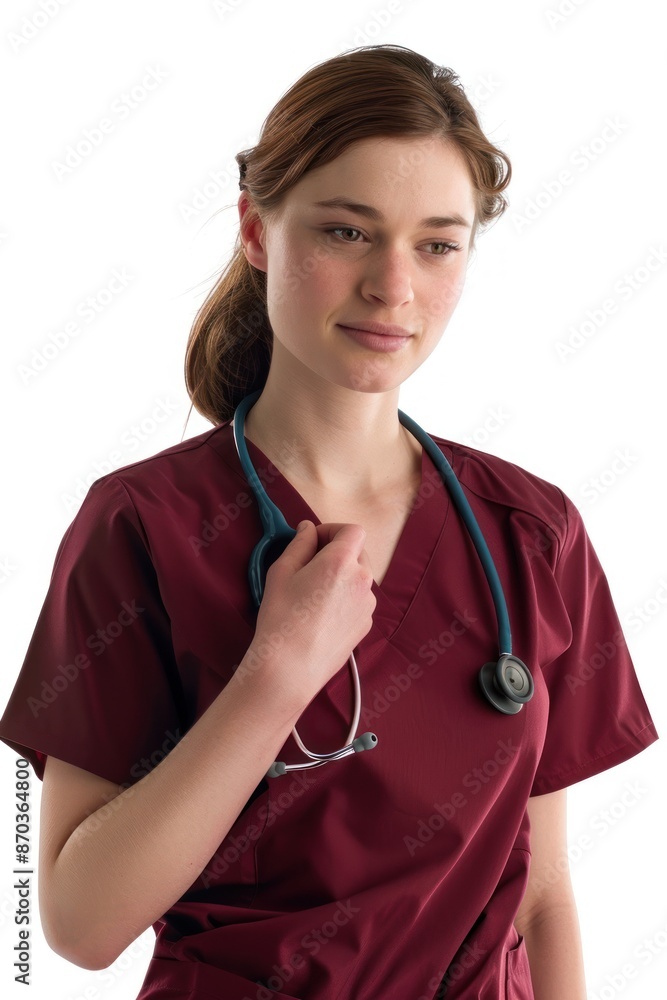 Nurse taking a pulse, attentive expression, Portrait half-body, hyper-realistic, high detail, photorealistic, white background, Key Light, fill light, back light Nurse taking a pulse, attentive expression, Portrait half-body, hyper-realistic, high detail, photorealistic, white background, Key Light, fill light, back light