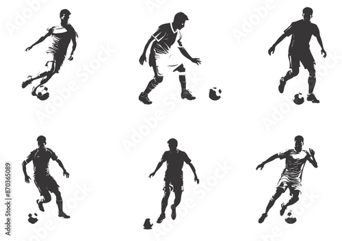 Set of silhouttes football, soccer player icon character vector illustration. isolated on white.