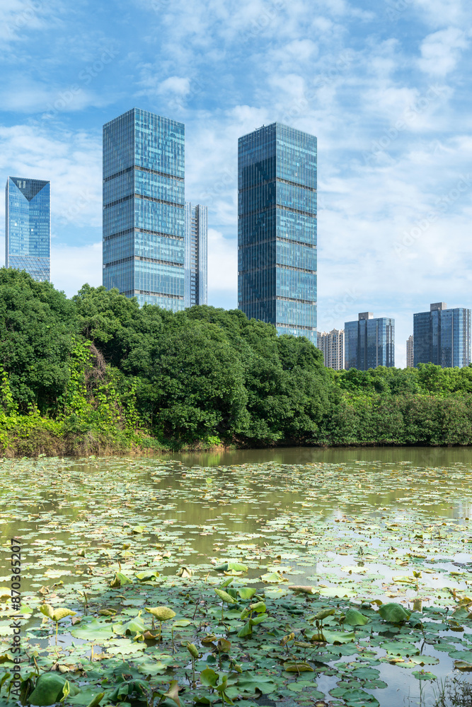 Fototapeta premium Lakeside modern office building in China