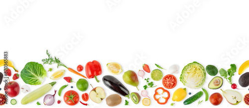 Seamless pattern border with different fruits, vegetables and berries
