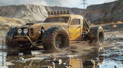 Rusty Dune Buggy in a Desert Landscape