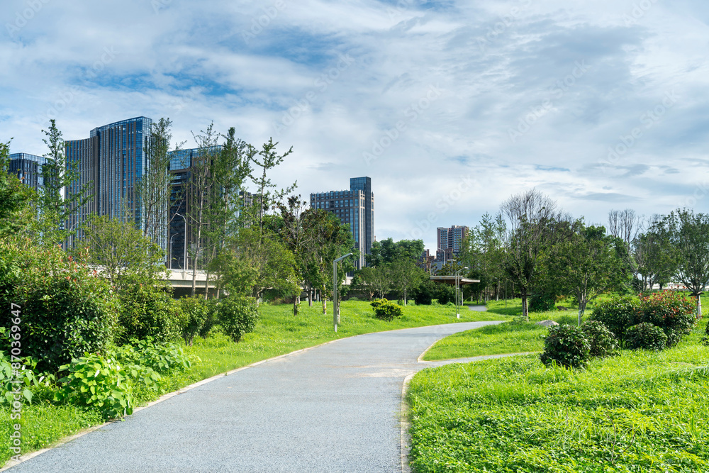city park with modern building background in shanghai city park with modern building background in shanghai