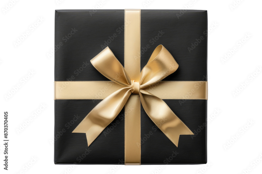 Black gift box with golden ribbon isolated on transparent background Black gift box with golden ribbon isolated on transparent background