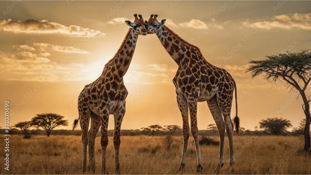 Obraz premium giraffe at sunset