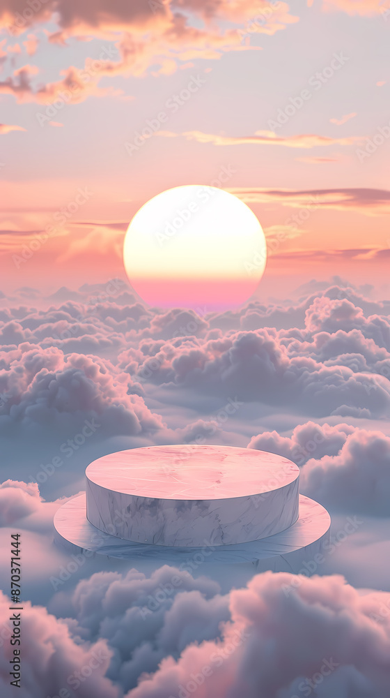 Pink round podium floating on clouds Pink round podium floating on clouds