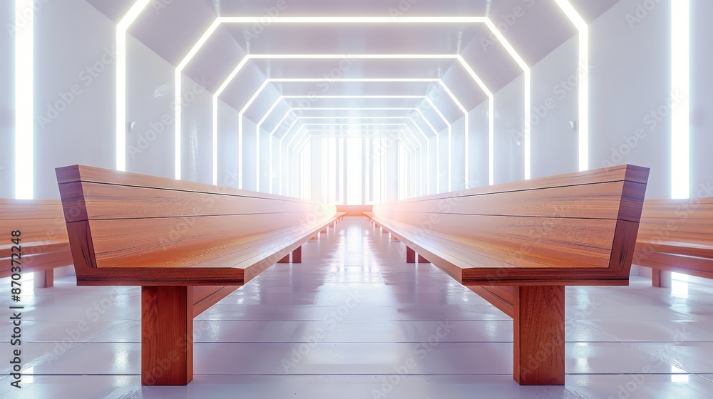 Obraz premium A simple wooden pew in an empty church