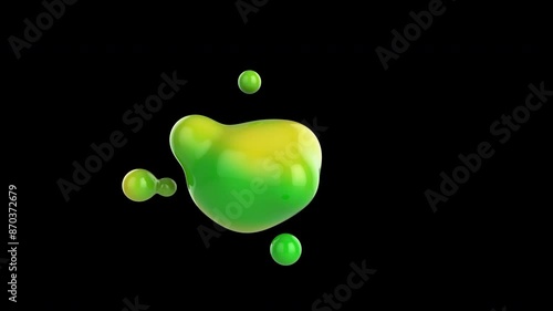 Abstract 3D deformed figure. Yellow-Green Metabol Drop. Surrealistic object based on metabolic spheres on a transparent background. Seamless looping animation in Pro Res 4444 format photo