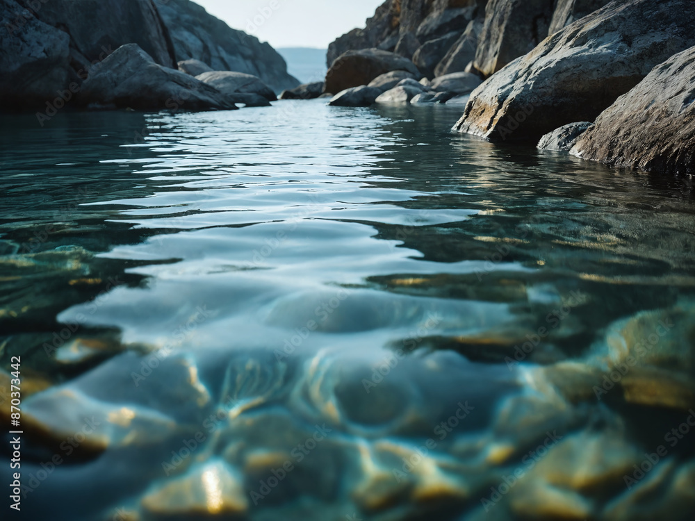 Calm waters surrounded by rocks on a sunny day Calm waters surrounded by rocks on a sunny day