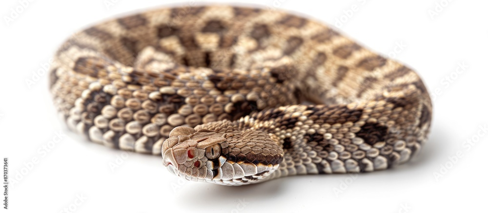 A Dwarf Mojave rattlesnake (Crotalus scutulatus) with copy space image on white isolated background. A Dwarf Mojave rattlesnake (Crotalus scutulatus) with copy space image on white isolated background.