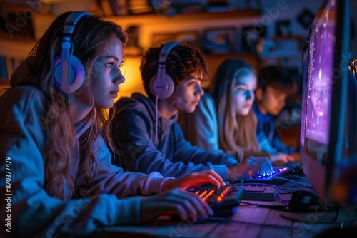 high school kids playing a video game