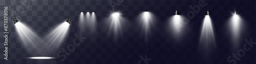 	
Empty stage with spotlights. Lighting devices on a transparent background.