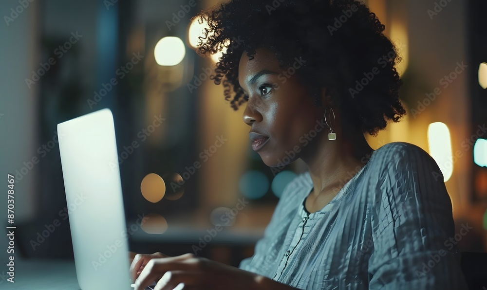 woman typing swiftly on her laptop keyboard, Generative AI woman typing swiftly on her laptop keyboard, Generative AI