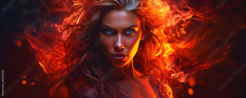 portrait of a female fire demon with supernatural powers portrait of a female fire demon with supernatural powers