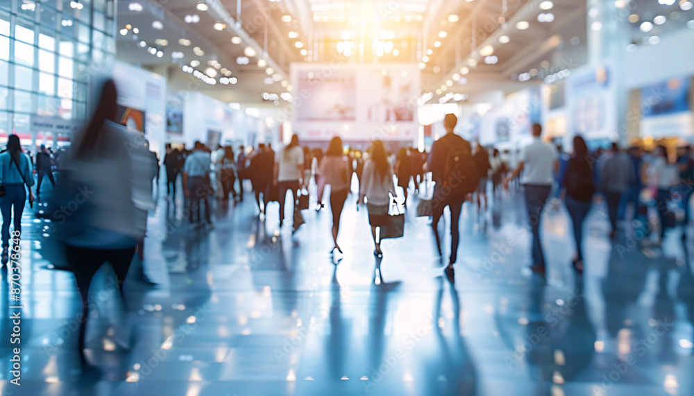 A crowded expo event with blurred individuals in the background, depicting a professional networking and business showcasing atmosphere. A crowded expo event with blurred individuals in the background, depicting a professional networking and business showcasing atmosphere.
