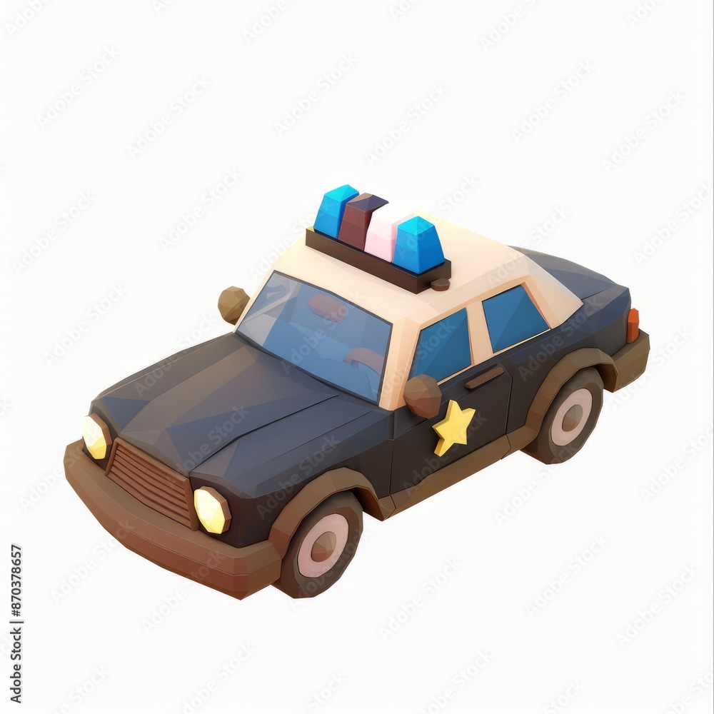 3D Render, Low Poly style of a cute clay police car, on isolated white background, Generative AI 3D Render, Low Poly style of a cute clay police car, on isolated white background, Generative AI