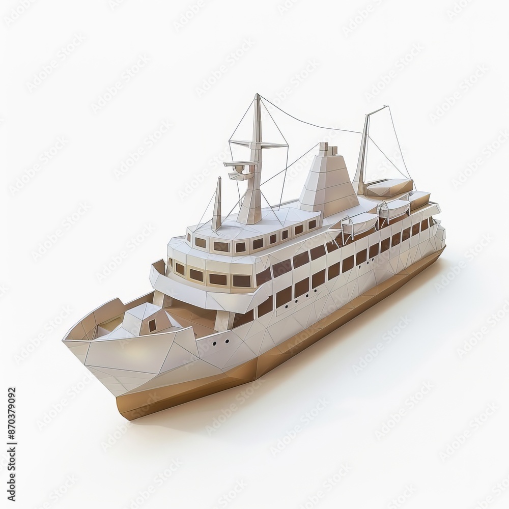 Obraz premium 3D Render, Low Poly style of a majestic clay cruise ship, on isolated white background, Generative AI