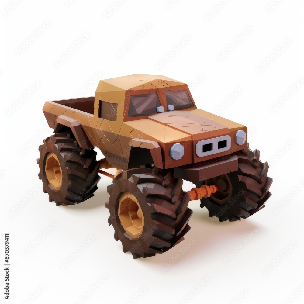 3D Render, Low Poly style of a powerful clay monster truck, on isolated white background, Generative AI 3D Render, Low Poly style of a powerful clay monster truck, on isolated white background, Generative AI