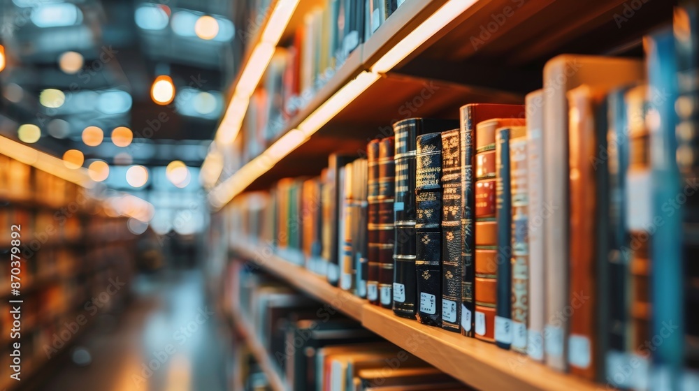 Focused Library Shelves in a Modern Setting Focused Library Shelves in a Modern Setting