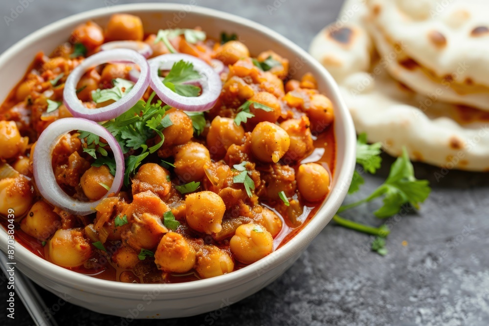 Closeup of Indian chole masala street food with chickpeas. Closeup of Indian chole masala street food with chickpeas.