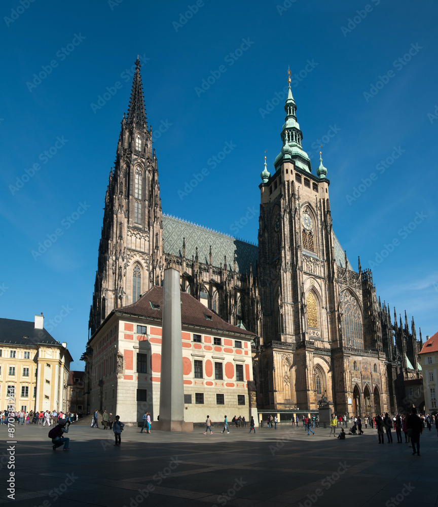 Naklejka premium Gothic cathedral in the on the square of historic center of Prague, Czech Republic
