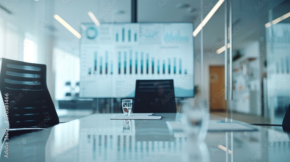 Editorial photo of a financial advisor in a meeting room with charts on the wall, editorial photography style Editorial photo of a financial advisor in a meeting room with charts on the wall, editorial photography style