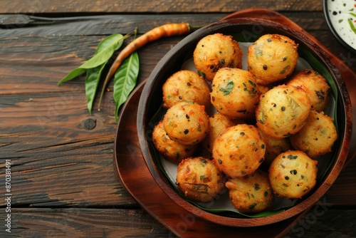 Traditional Kerala snack  Uzhunnu Vada with coconut chutney photo