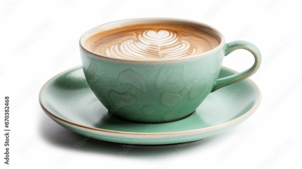 A side view of a steaming cup of latte with intricate foam art, showcasing the beauty of a perfectly crafted coffee drink A side view of a steaming cup of latte with intricate foam art, showcasing the beauty of a perfectly crafted coffee drink