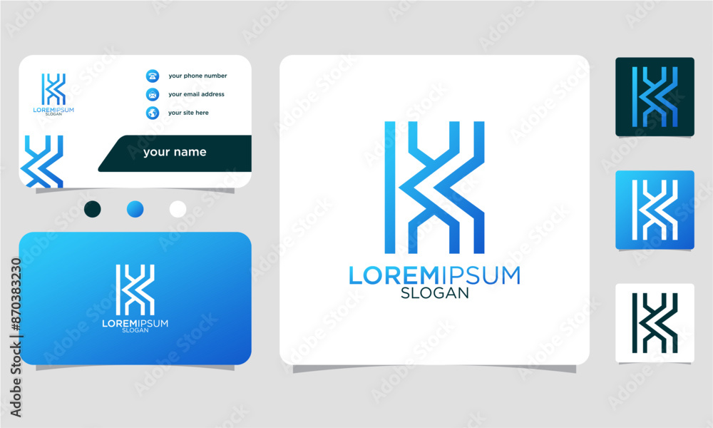 initial letter K abstract monogram with gradient colors, business card template initial letter K abstract monogram with gradient colors, business card template