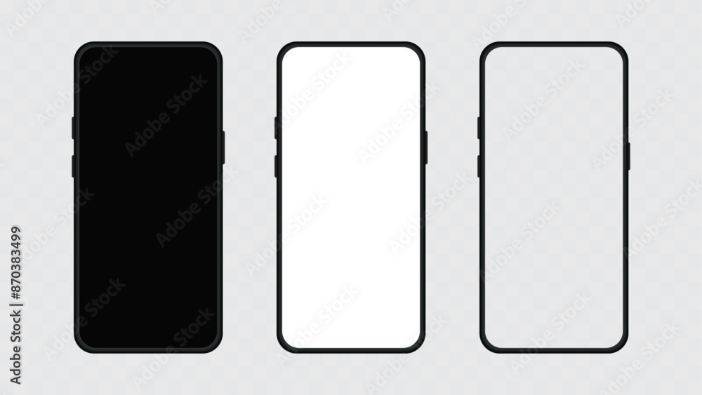 Smartphone mockup template with empty display screen on transparent background. Vector illustration