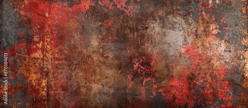 Concrete textured background with grunge red brown rust stain, ideal for copy space image. © meristock