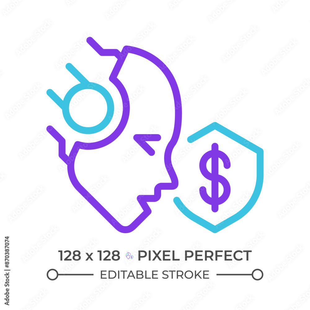 AI protects two color line icon. Credit card fraud detection. Artificial intelligence solution. Bank security bicolor outline symbol. Duotone linear pictogram. Isolated illustration. Editable stroke AI protects two color line icon. Credit card fraud detection. Artificial intelligence solution. Bank security bicolor outline symbol. Duotone linear pictogram. Isolated illustration. Editable stroke