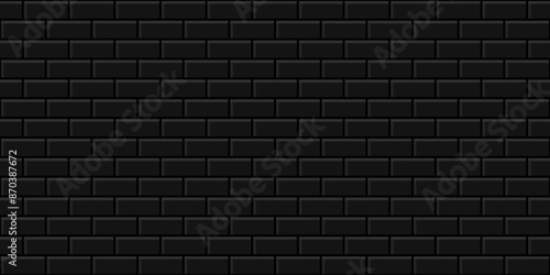 Black brick wall seamless pattern, texture for kitchen backsplash, interior decoration, plastic panel, building outdoor design. Abstract background, vector flat illustration