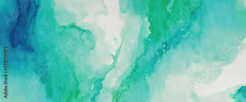 Abstract watercolor paint background by teal color Cyan and green with liquid fluid texture for background