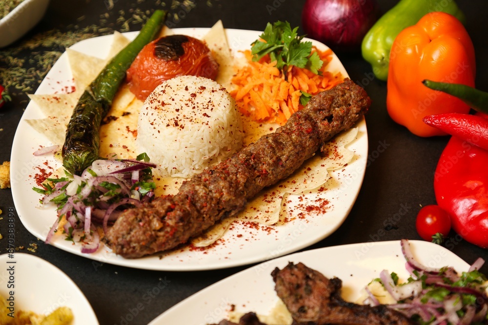 Grilled Kebab With Rice and Sides Grilled Kebab With Rice and Sides