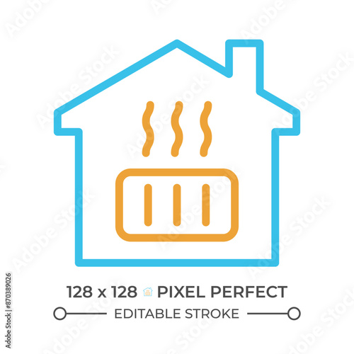 Central heating two color line icon. Home radiator. Public utility. Thermostat. Electric household appliance bicolor outline symbol. Duotone linear pictogram. Isolated illustration. Editable stroke