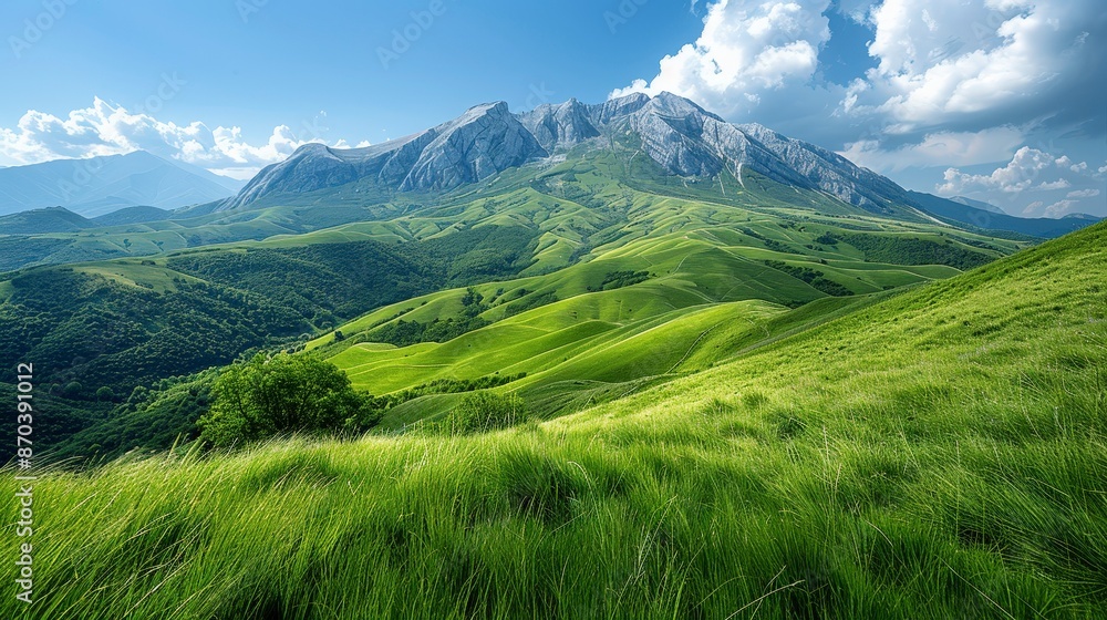 Mountain Landscape with Lush Green Grass and Blue Sky. Mountain Landscape with Lush Green Grass and Blue Sky.