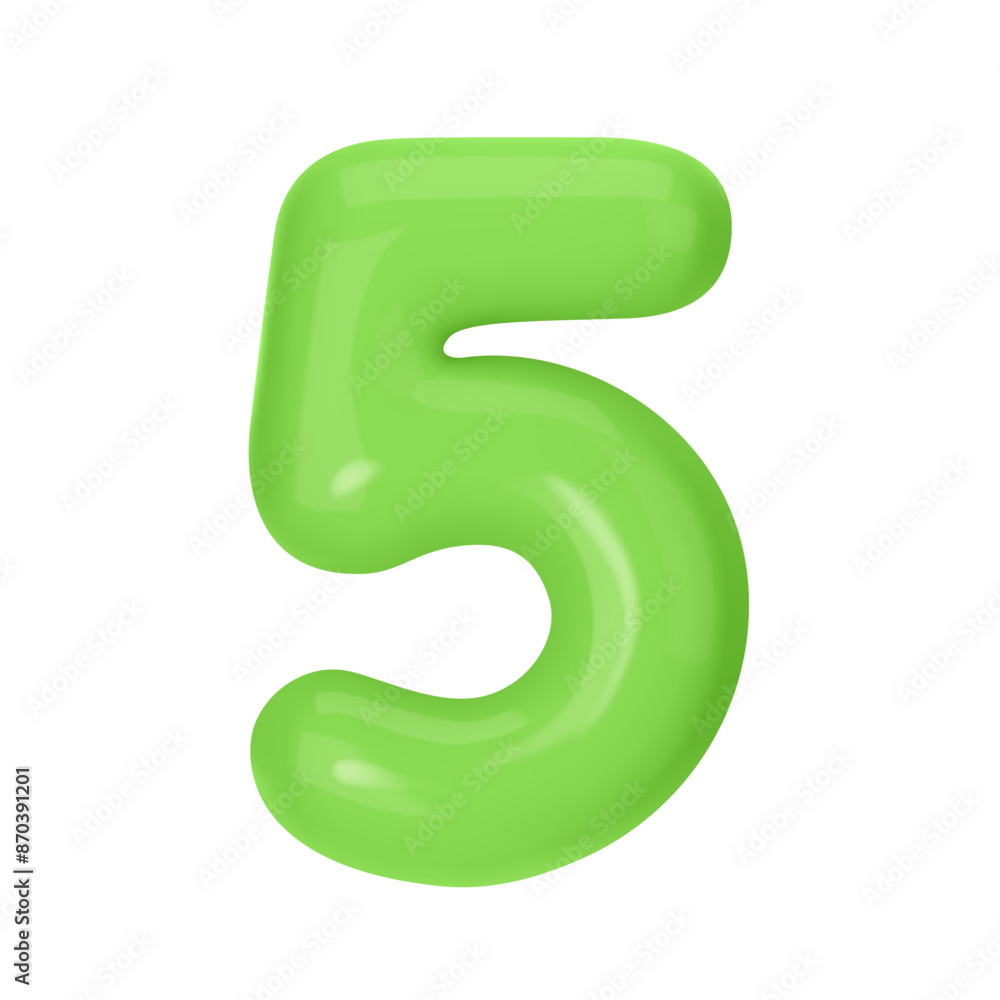 Numeral 5 - Green Plastic Balloon Number five Isolated on White Background. 3D Style Vector Illustration Numeral 5 - Green Plastic Balloon Number five Isolated on White Background. 3D Style Vector Illustration