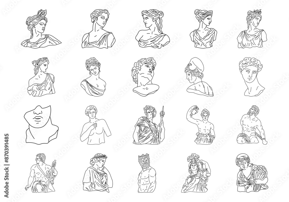 Hand Drawn Greek Statue Element Set Hand Drawn Greek Statue Element Set