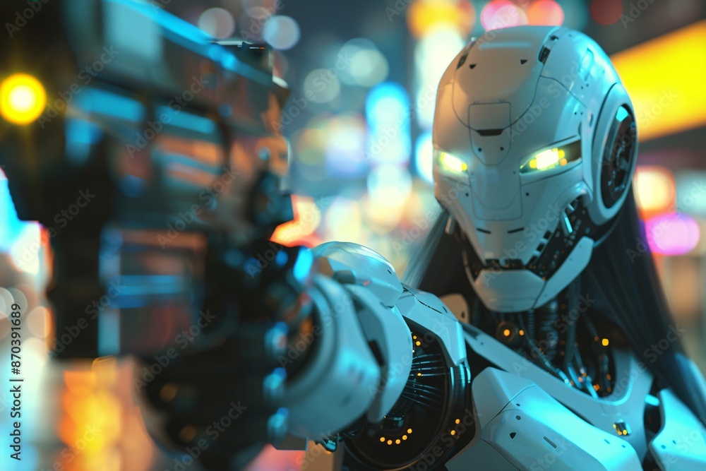 a robot pointing a gun a robot pointing a gun