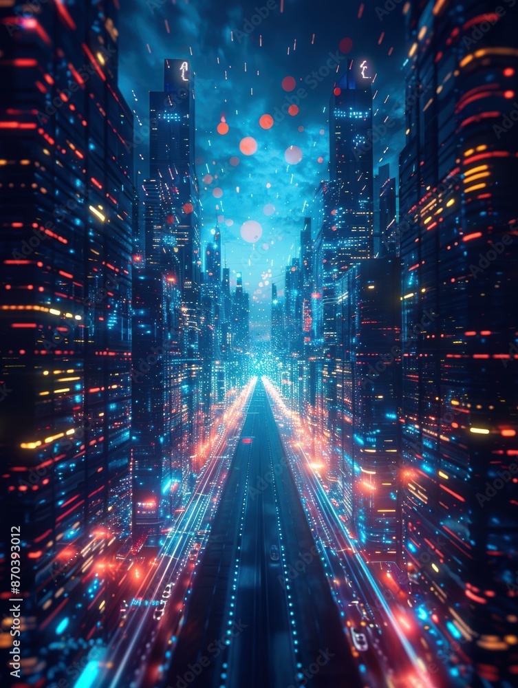 Futuristic city street with glowing lights. AI. Futuristic city street with glowing lights. AI.