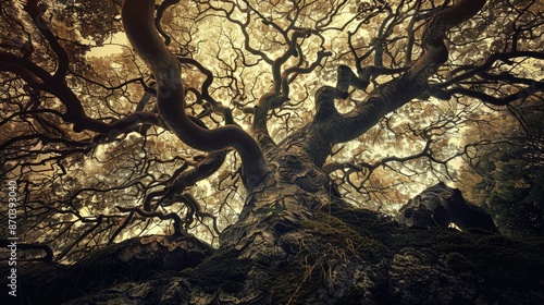 Ancient trees stand sentinel, their gnarled branches reaching towards the heavens in silent supplication.