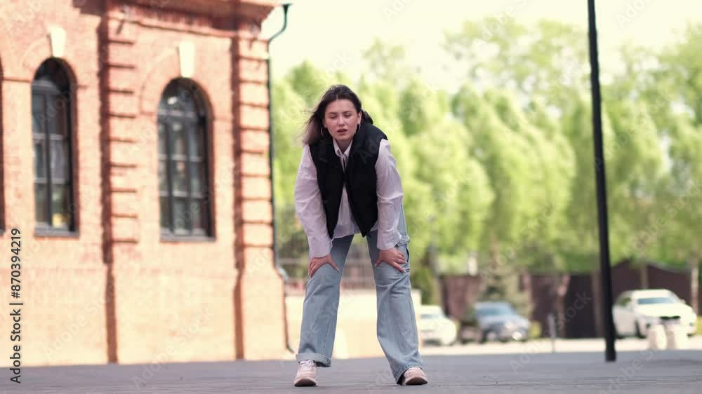 young woman dances confidently through the city, her smile radiating happiness and positivity. This image highlights the charm and vibrancy of urban dance and exploration. young woman dances confidently through the city, her smile radiating happiness and positivity. This image highlights the charm and vibrancy of urban dance and exploration.