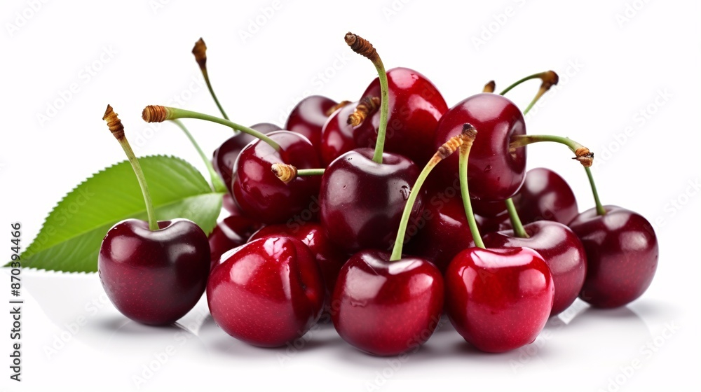 a pile of cherries with leaves a pile of cherries with leaves