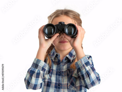 a girl looking through binoculars